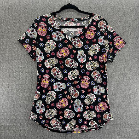 NOBO Womens Sugar Skull Halloween Lightweight Stretch V Neck T Shirt Size XXL - Picture 1 of 6